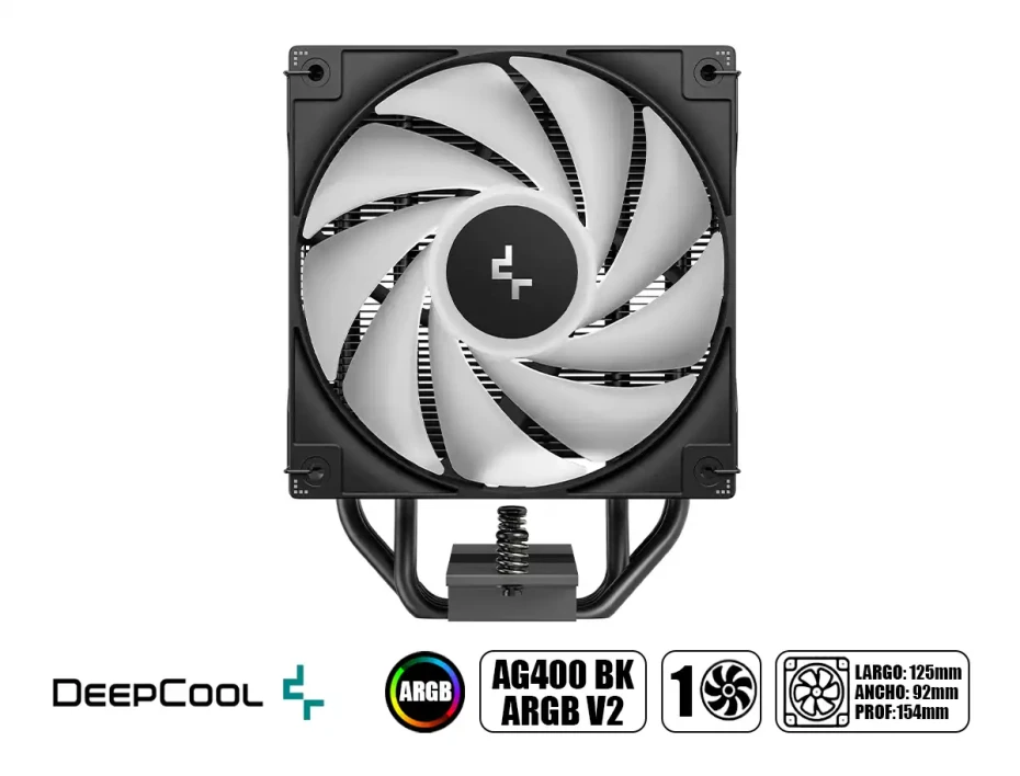 Cooler Para Procesador Deepcool Ag400 Bk Argb V2 (r-ag400-bkammn-gjd) 1 Ventilador, 120mm, Led Argb