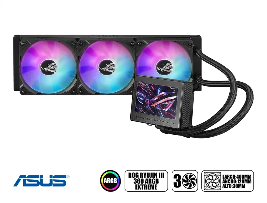 Sistema De Enfriamiento Liquido Asus Rog Ryujin Iii 360 Extreme (rog Ryujin Iii 360 Argb Extreme) Led- Argb, De Color Negro