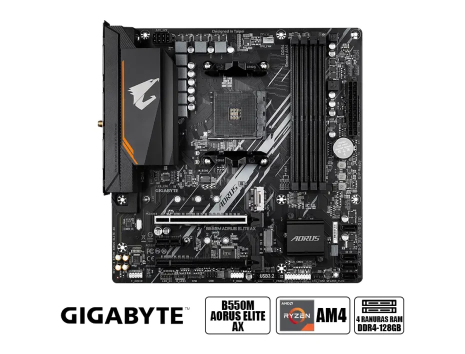 Placa Madre Gigabyte B550m Aorus Elite Ax (b550m Aorus Elite Ax) Socket Am4, Ram Ddr4 Buss 4733oc Mhz, Wifi 6e
