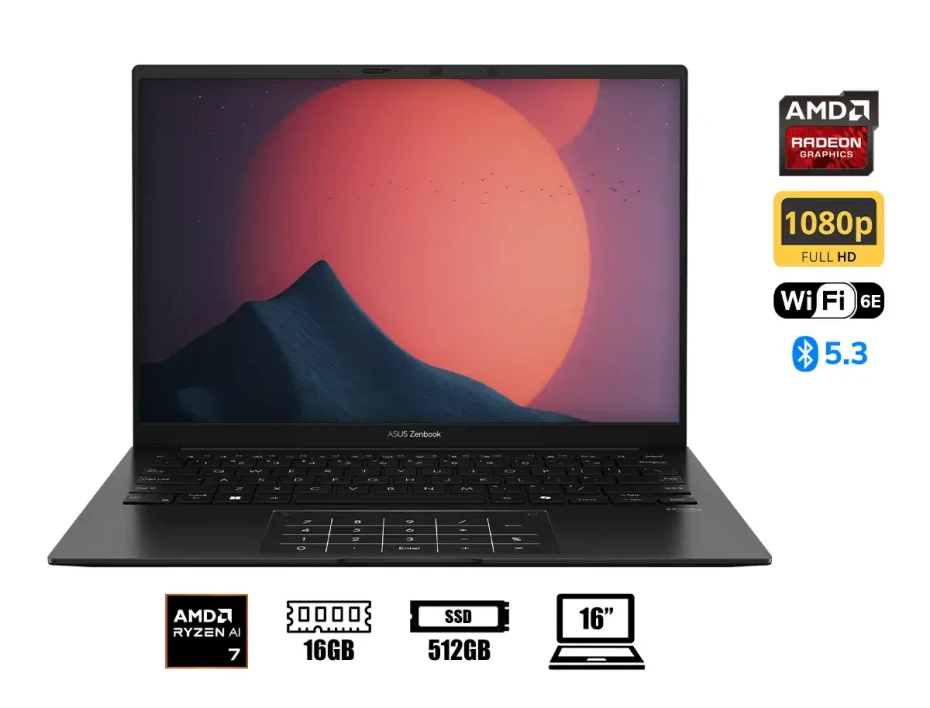 Laptop Asus Ryzen 7 8840hs Zenbook (um3406ha-ws74t) Pantalla 14” Wuxga Oled Touchscreen, Ram 16gb, Ssd 512gb, Win11, Jade Black