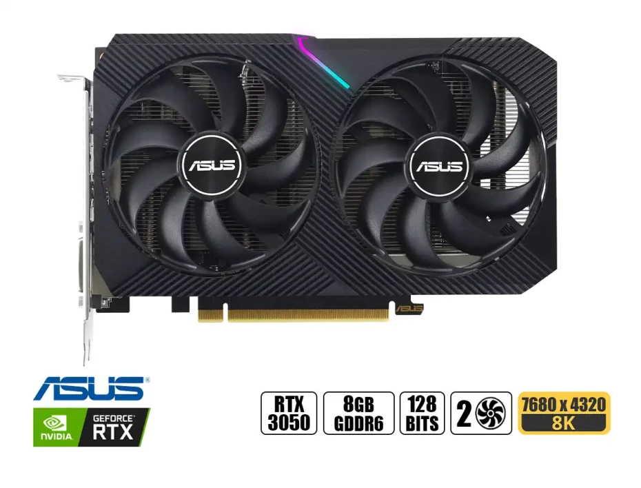 Tarjeta De Video Asus Geforce Rtx 3050 Dual V2 Oc 8gb Gddr6 (90yv0gh6-m0aa00) Nvidia 128 Bits, 2 Ventiladores