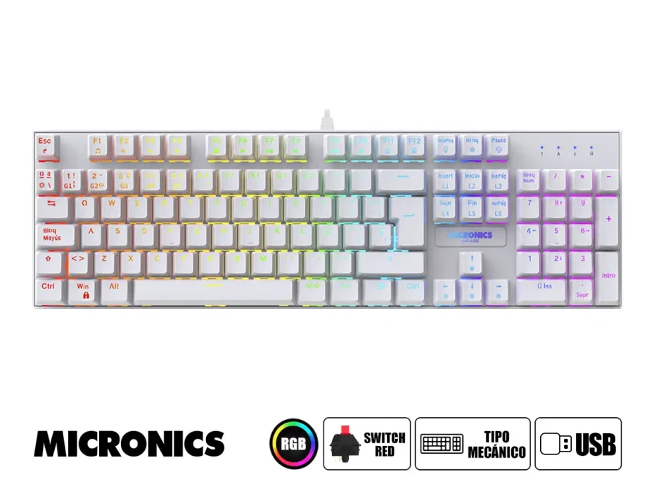 Combo 3 En Uno Micronics Mirage White (mic Gtx2003-3k) Teclado Mecanico,  Mouse Hasta 12800 Dpi, Auricular Rgb Multiplataforma