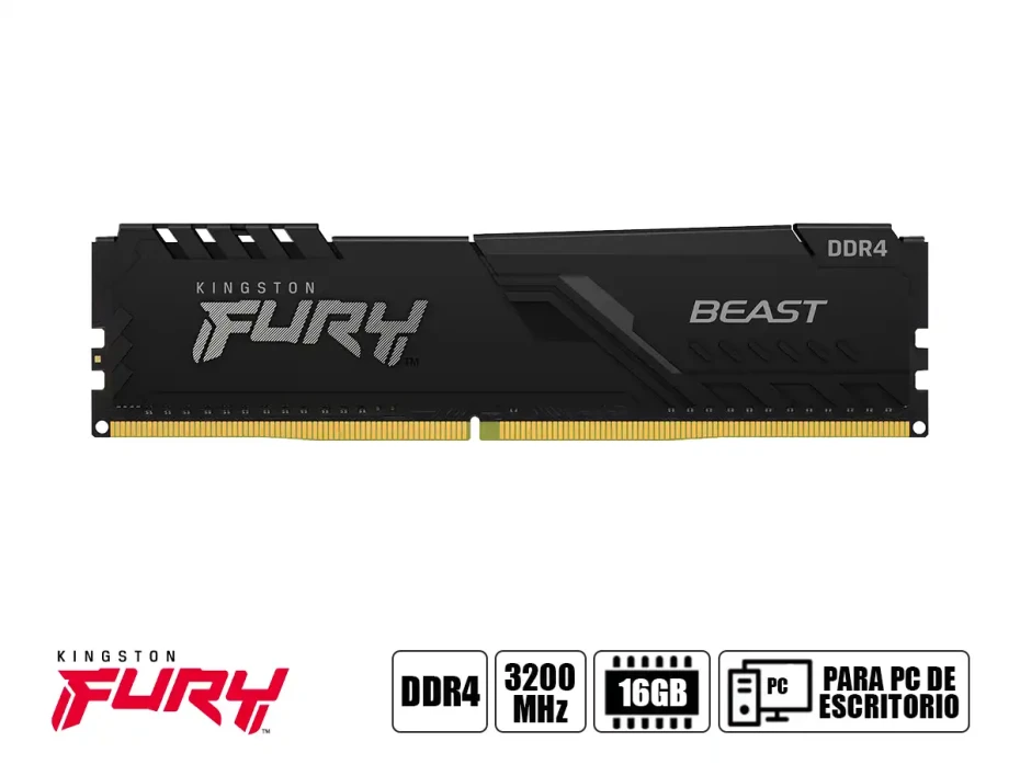 Memoria Ram Kingston Fury Ddr4 16gb Beast (kf432c16bb1/16wp) 3200 Mhz, Negro