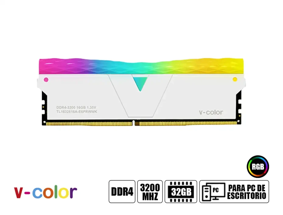 Memoria Ram V-color Ddr4 32gb (16gbx2) Prism Pro Rgb (tl1632816a-e6prwwk) 3200 Mhz, White