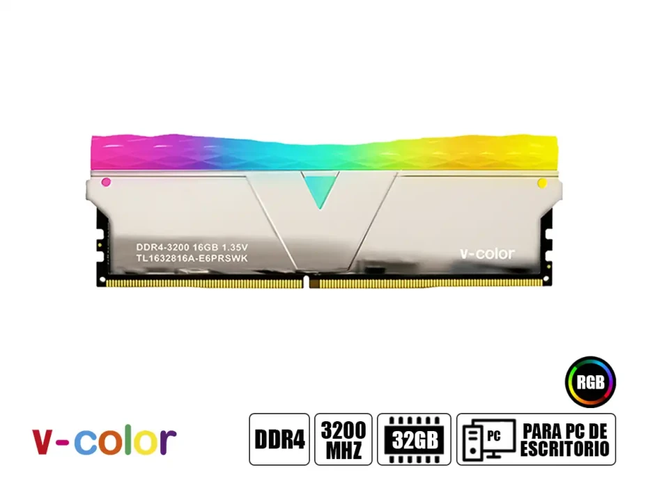 Memoria Ram V-color Ddr4 32gb (16gbx2) Prism Pro Rgb (tl1632816a-e6prswk) 3200 Mhz, Silver