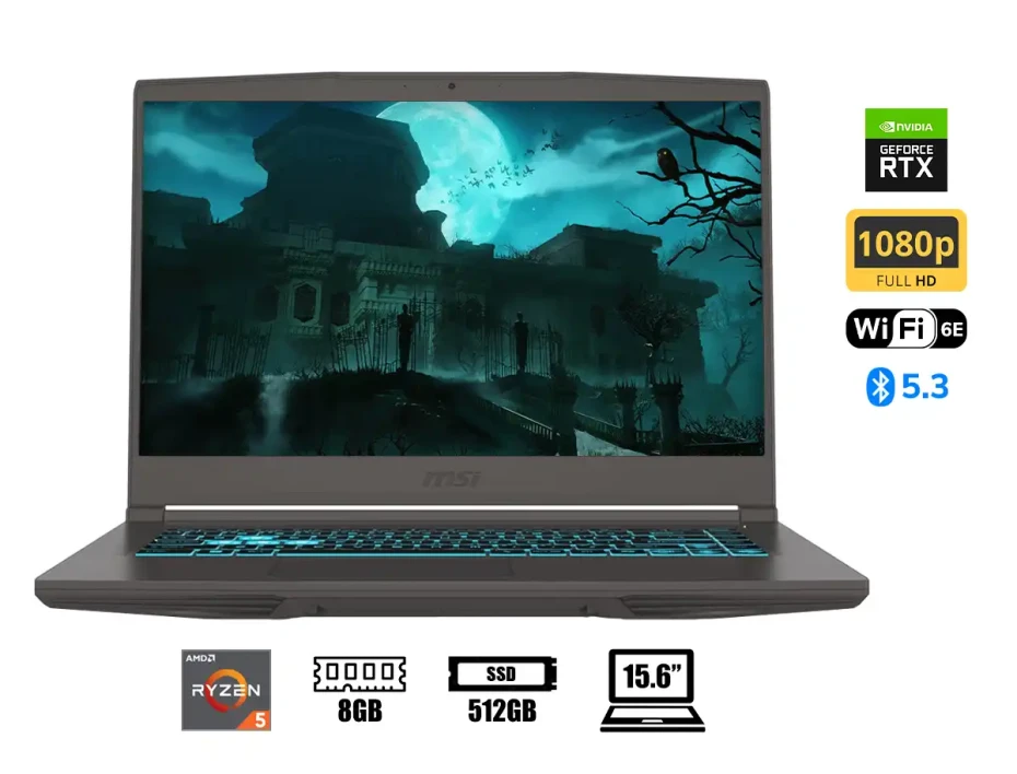 Laptop Msi Ryzen 5-7535hs Thin A15 B7ve-466 Gaming (thina15b7466) Pantalla 15.6" Fhd 144hz, Ram 8gb, Ssd 512gb, Rtx 4050 6gb, Win11, Black