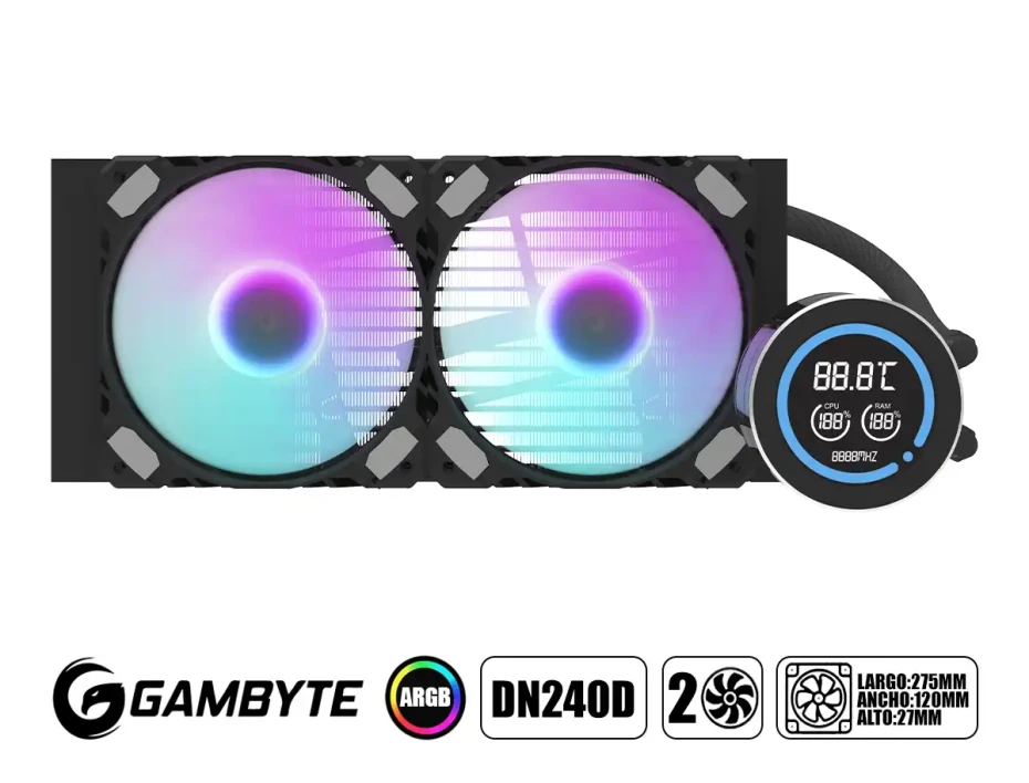 Sistema De Enfriamiento Liquido Gambyte Dn240d (aio-dn240dbl-ght) 2 Ventiladores Con Iluminacion Argb