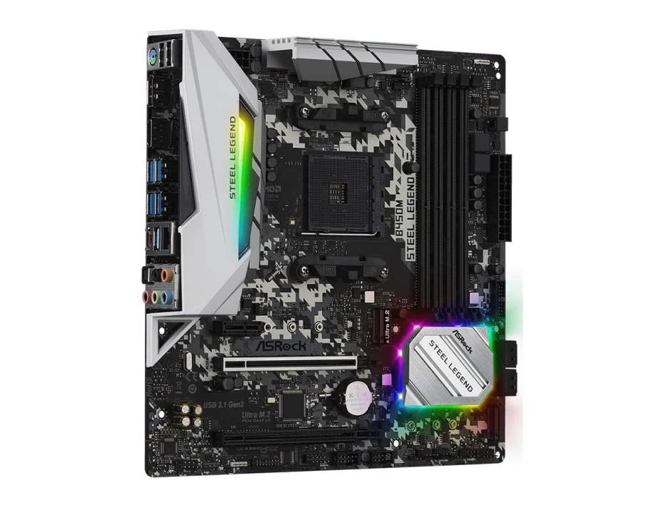 Placa Madre Asrock B450m Steel Legend (90-mxb9y0-a0uayz) Socket Am4, Ram Ddr4 Buss 3533oc Mhz, Rgb