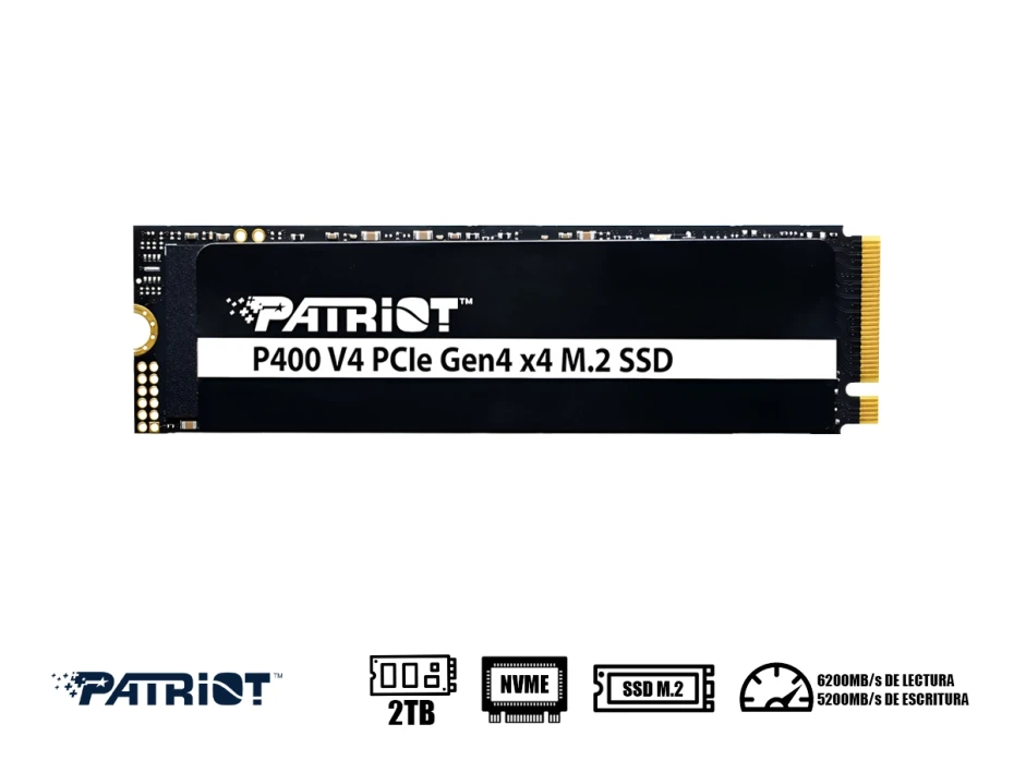Unidad De Almacenamiento Ssd M.2 Pcie Patriot 2tb P400 V4, 2280 (p400vp2tbm28h) 5200mb/s Hasta