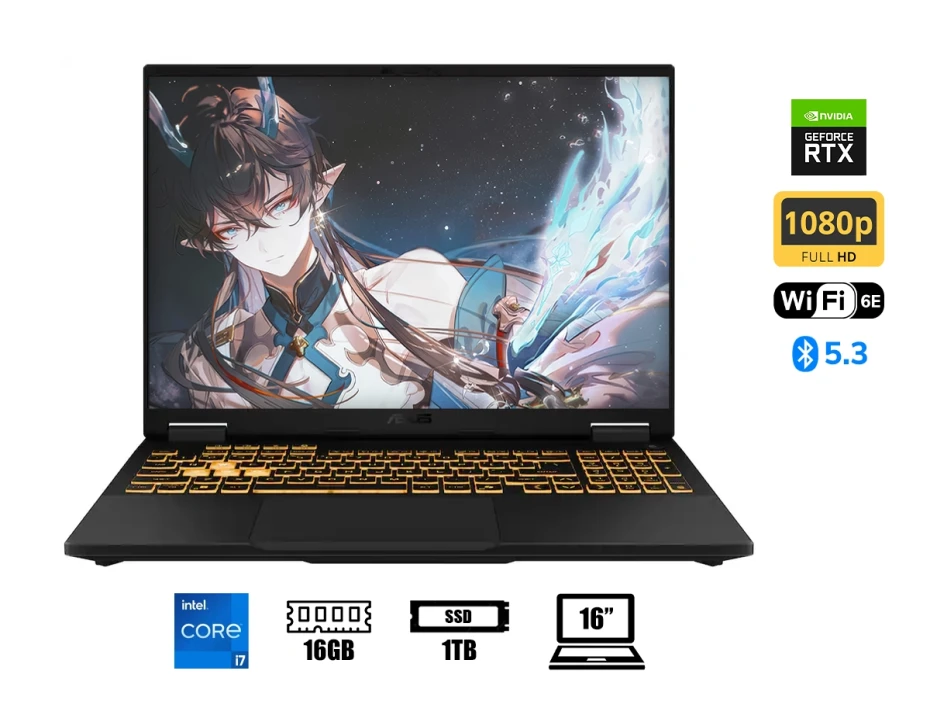Laptop Asus Core I7-14650hx Asus Tuf F16 Fx608jhr-rv006 (90nr0na1-m000z0) 16" Fhd 165hz, Ram 16gb, Ssd 1tb, Rtx 5050 8gb, Jaeger Gray, 14gen.
