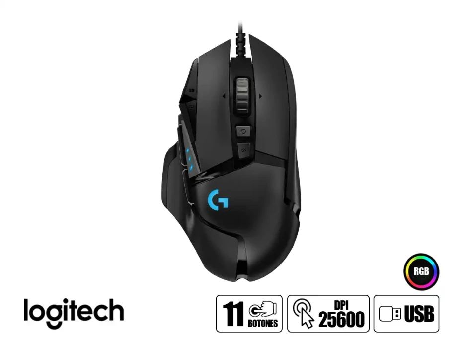 Mouse Logitech G502 Hero Gaming (910-005550) Hasta 25.600 Dpi, 11 Botones Programables, Rgb, Negro