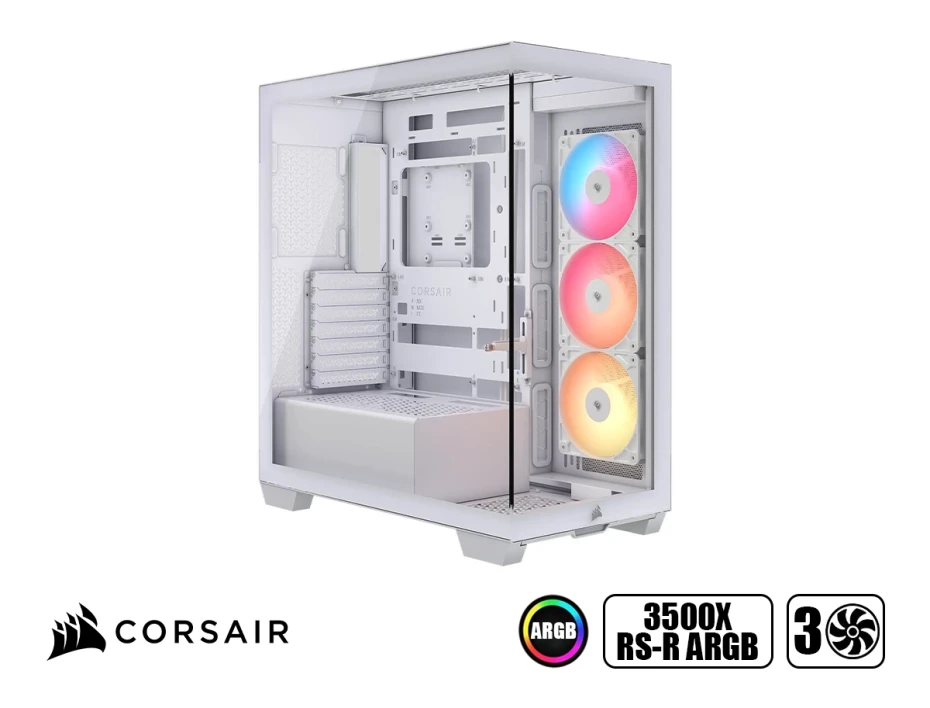 Case Corsair 3500x Rsr Argb S/fuente (cc-9011323-ww) Blanco, Mid Tower, Paneles De Vidrio Templado, 3 Cooler Arg