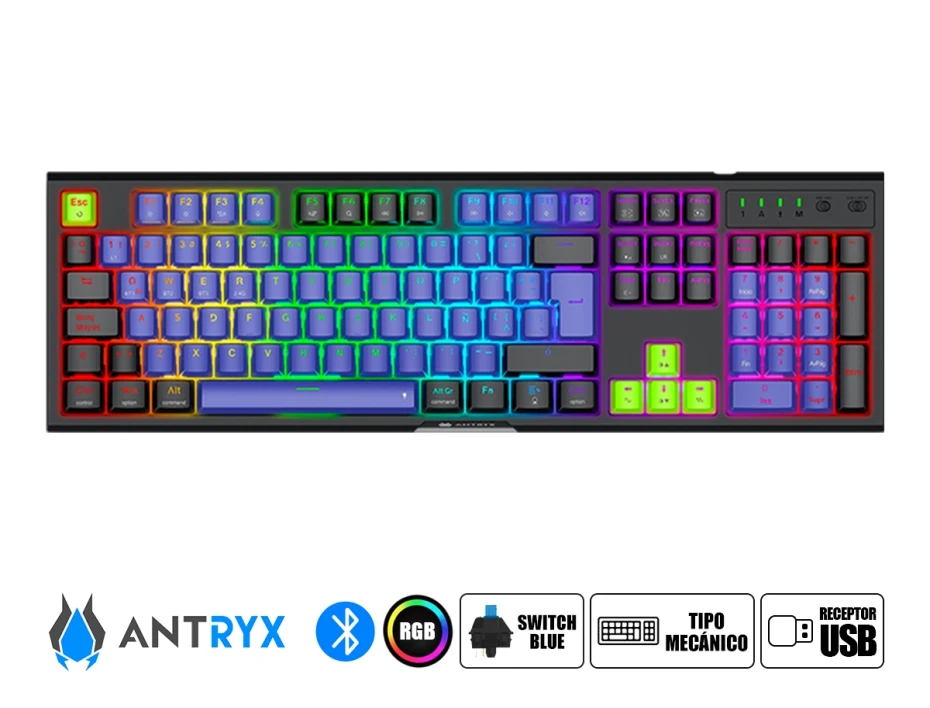 Teclado Gamer Antryx Mk865 Trix (amk-865txkbl-sp) Mecanico | Switch Blue | Negro Y Azul
