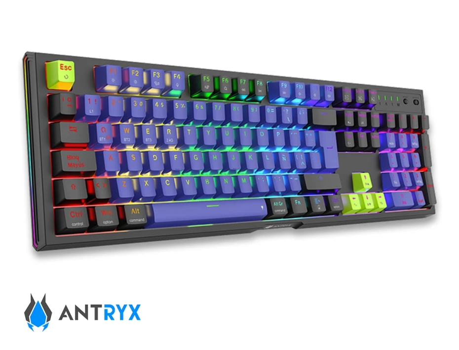 Teclado Gamer Antryx Mk865 Trix (amk-865txkbl-sp) Mecanico | Switch Blue | Negro Y Azul