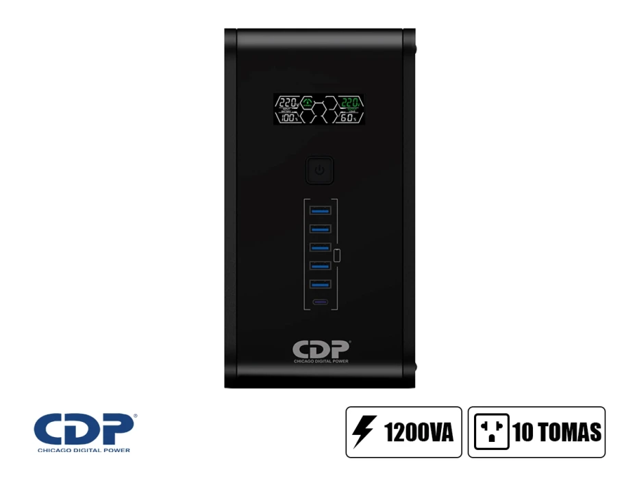 Ups Cdp 1200va | 750w (r-smart 1210i)  10 Salidas / 5 Port Usb Black