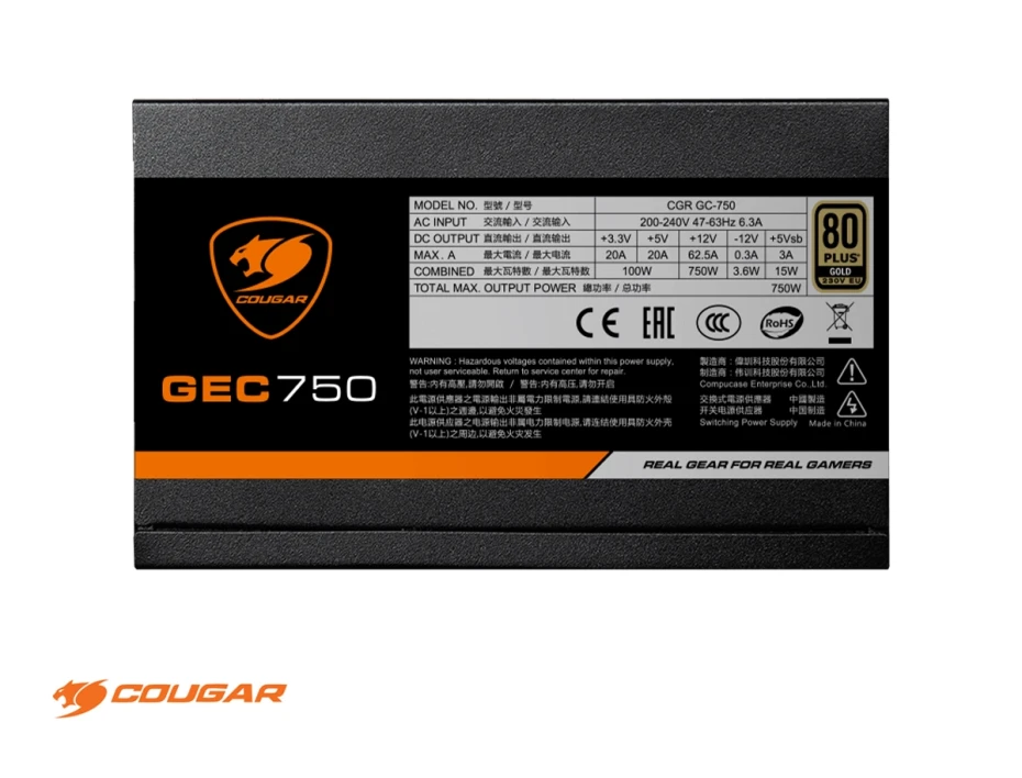 Fuente Cougar 750w Gold 80 Plus Gec 750 (31gc075.0001p) Atx, No Modular, Negro