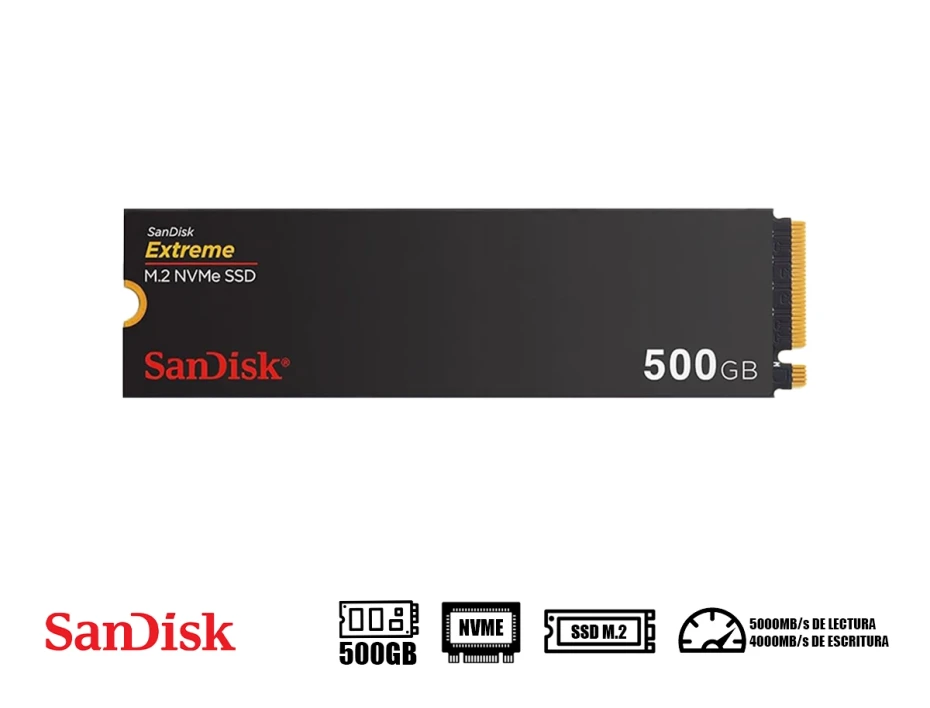 Unidad De Almacenamiento Ssd M.2 Pcie Sandisk 500gb Nvme Extreme (sdssdx3n-500g-g26) 5000mb/s