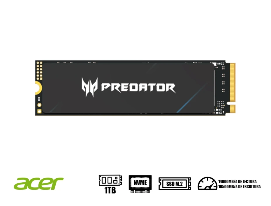 Disco Solido Ssd M.2 Pcie Acer 1tb Predator Gm9000 Gaming (bl.9bwwr.129) Gen4x4, Nvme, Lectura 14000mb/s