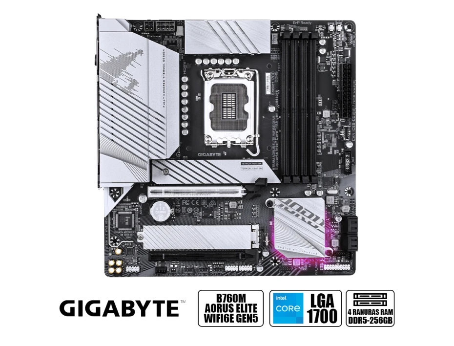 Placa Madre Gigabyte B760m Aorus Elite Wifi6 E Gen5  (b760m-a-e-wf6e-gen5) Socket Lga 1700, Ram Ddr5 Buss 7800oc Mhz, 14va, 13va, 12va Gen
