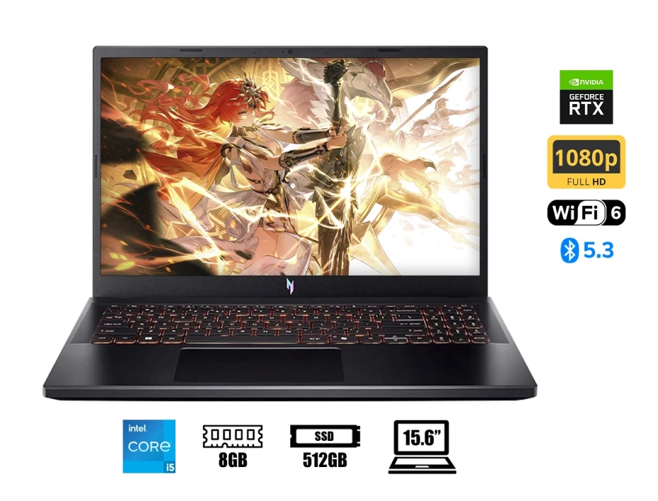 Laptop Acer Core I5-13420h Nitro V 15 Anv15-52-586z Gaming (nh.u0naa.001) 15.6" Fhd 165hz, Ram 8gb, Ssd 512gb, Rtx 4050 6gb, Win11, Black, 13gen.