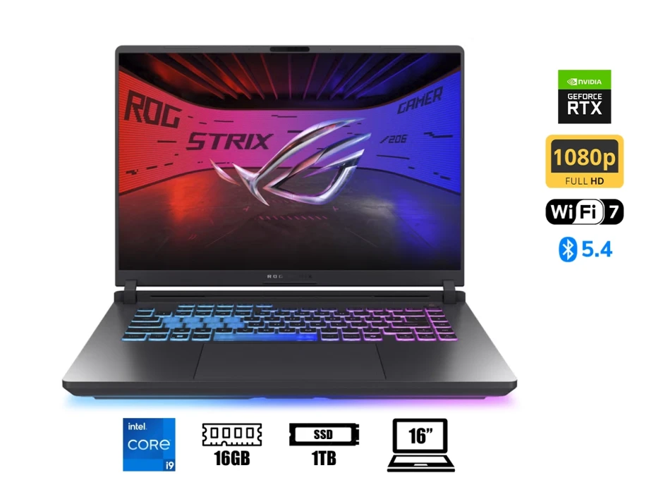Laptop Asus Core I9-14900hx Rog Strix G615jmr-ds94 Gaming (90nr0lb1-m000n0) 16" Wuxga (1920x1200) 165hz, Ram 16gb, Ssd 1tb, Rtx 5060 8gb, Win11, 14gen