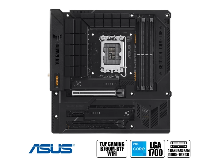 Placa Madre Asus B760m-plus Tuf Gaming Wifi Btf (tuf-gaming-b760m-btf-wifi ) Socket Lga 1700, Ram Ddr5, 13va, 12va Gen, Conectores Atras