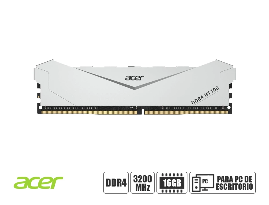 Memoria Ram Acer Ddr4 16gb, Frecuencia 3000 Mhz, Ht100 Silver, Para Pc De Escritorio (bl.9bwwa.239)