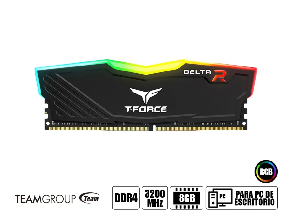 Memoria Ram Teamgroup Ddr4 8gb T-force Delta (tf3d48g3200hc16f01) 3200 Mhz, Negro, Rgb