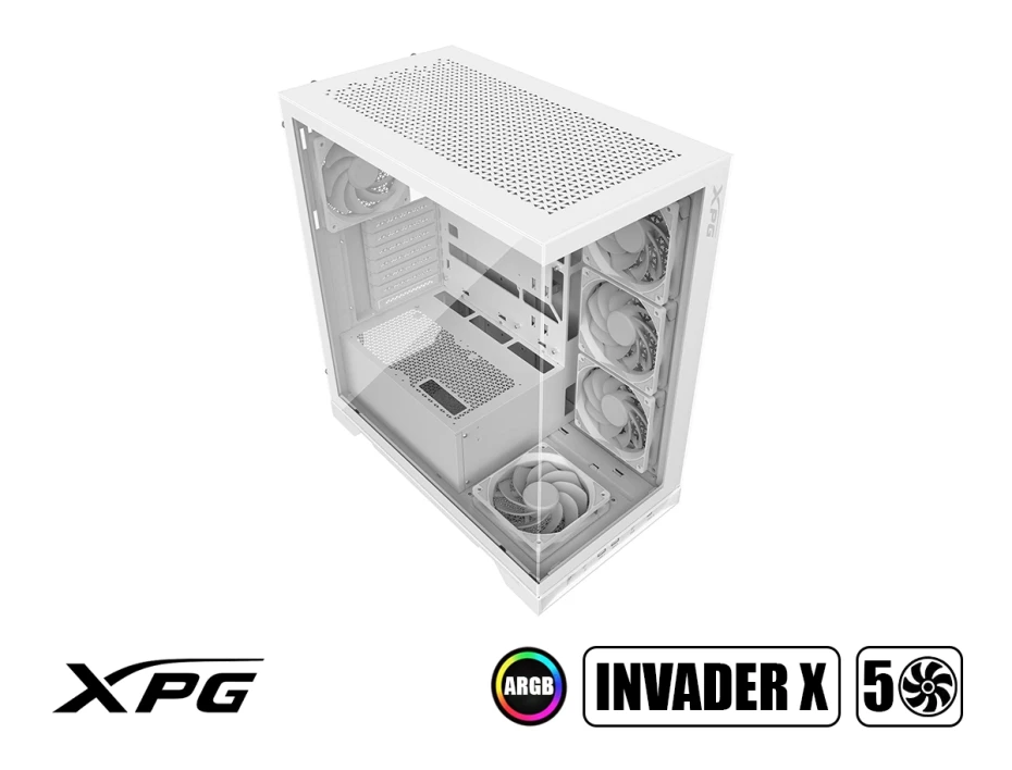 Case Xpg Invader X White S/fuente (invaderxmt-whcww) Panel De Vidrio, 5 Fans. Raiser Pcie.4.0, Blanco