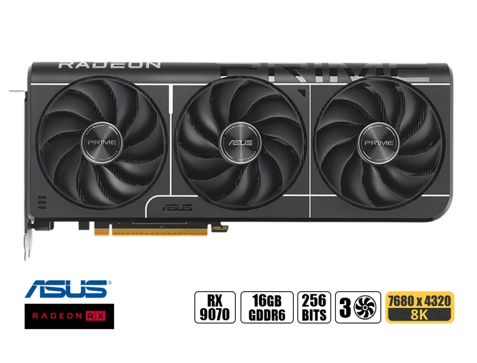 Tarjeta De Video Asus Rx 9070 16gb Prime Evo Oc (90-prime-rx9070-o16g-evo) Radeon 256bits, 3 Ventiladores