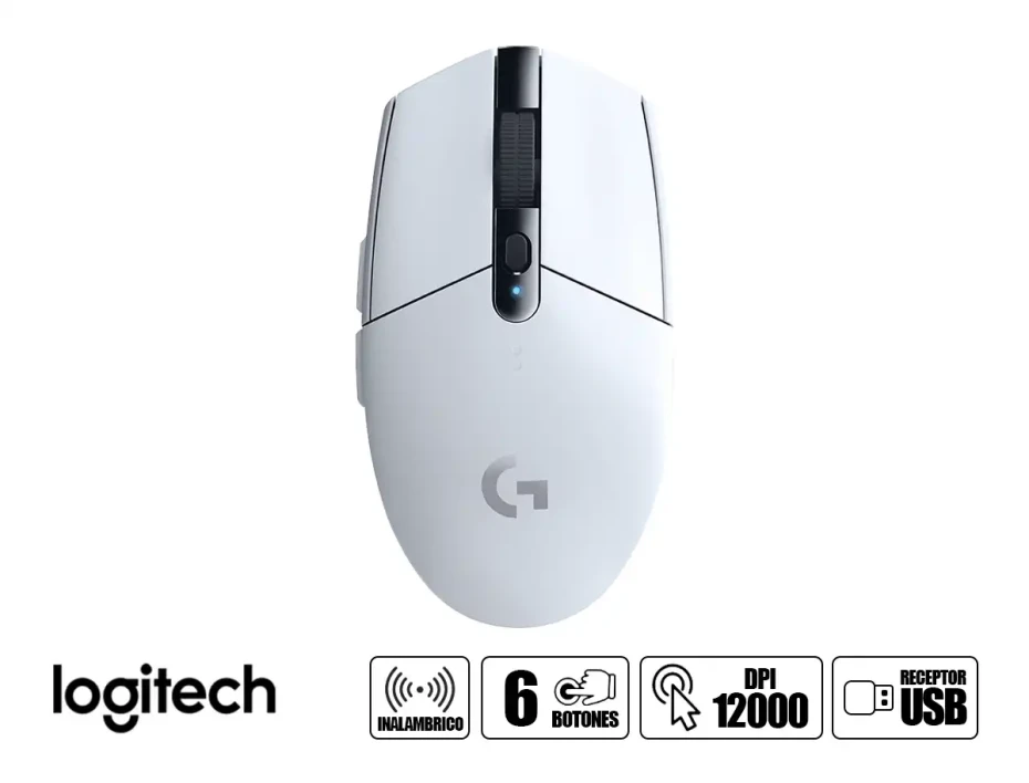 Mouse Inalambrico Logitech G305 Ligthspeed Gaming (910-005290) Hasta 12.000 Dpi, 6 Botones, Receptor Usb, Blanco