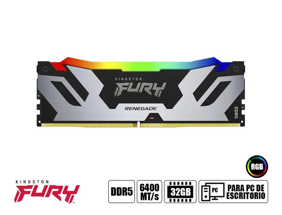 Memoria Ram Kingston Fury Ddr5 32gb Renegade (kf564c32rsa-32) 6400 Mt/s, Negro, Rgb, Cl 32