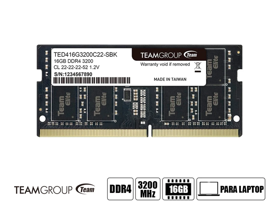 Memoria Sodimm Teamgroup Ddr4 16gb Frecuencia 3200 Mhz, Elite, Para Laptop (ted416g3200c22-s01)