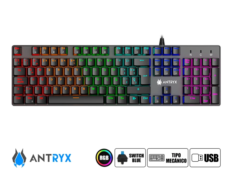 Combo 2 En Uno Antryx Gc-3500 Black (agc-3500kbl-sp) Teclado Mecanico, Switch Blue, Led Rgb, Mouse 7 Botones, 10000 Dpi