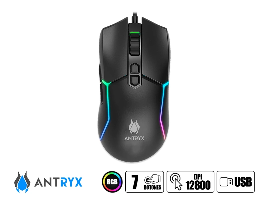 Combo 2 En Uno Antryx Gc-3500 Black (agc-3500kbl-sp) Teclado Mecanico, Switch Blue, Led Rgb, Mouse 7 Botones, 10000 Dpi
