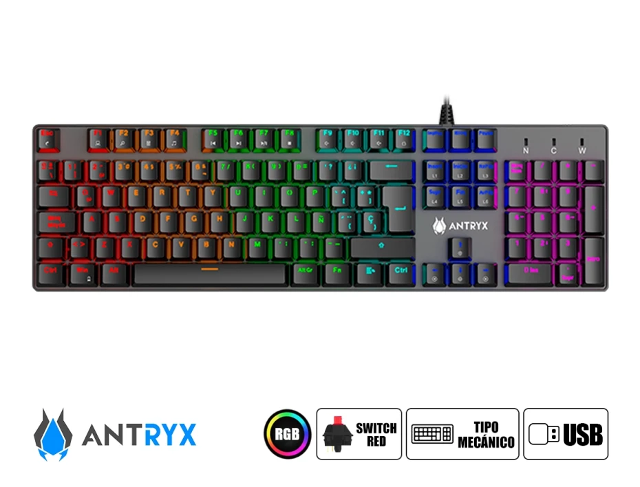 Combo 2 En Uno Antryx Gc-3500 Black (agc-3500kre-sp) Teclado Mecanico, Switch Red, Led Rgb, Mouse 7 Botones, 10000 Dpi