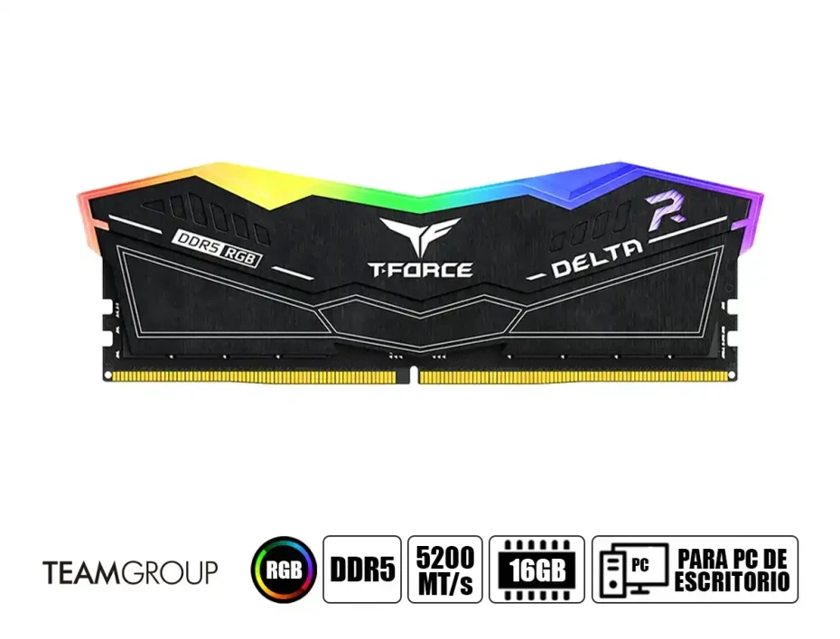Memoria Ram Teamgroup Ddr5 16gb T-force Delta (ff3d516g5200hc40c01) 5200 Mt/s, Negro, Cl40