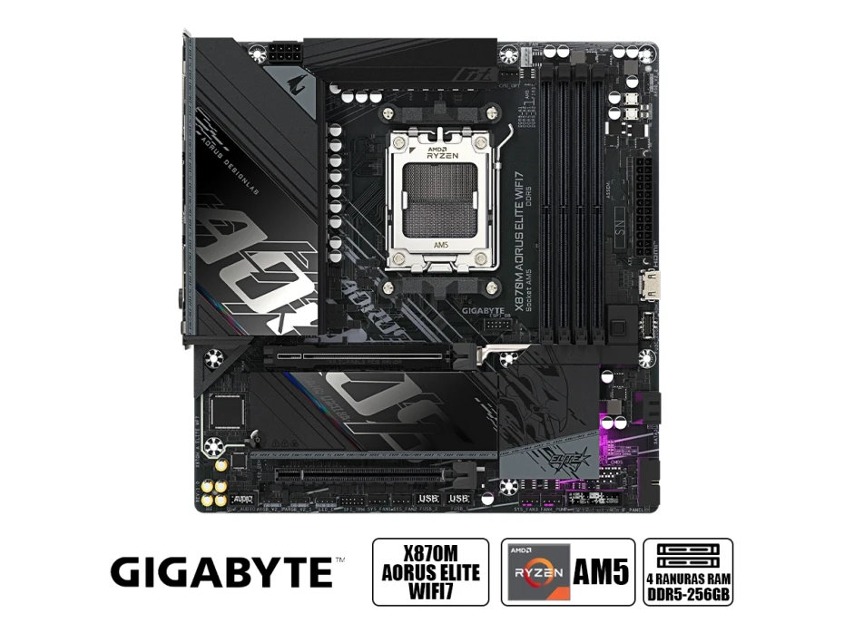 Placa Madre Gigabyte X870m Aorus Elite Wifi7 (x870m Aorus Elite Wf7) Socket Am5, Ram Dddr5 Buss 8200oc Mt/s