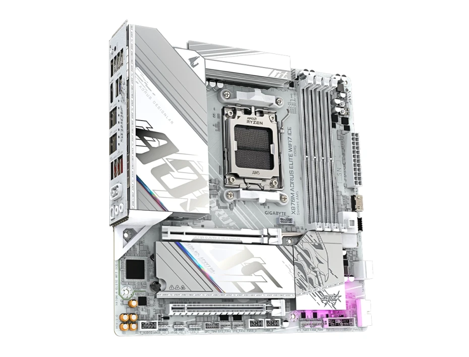 Placa Madre Gigabyte X870m Aorus Elite Wifi7 Ice (x870m Aorus Elite Wf7ice) Blanco, Socket Am5, Ram Dddr5 Buss 8200oc Mt/s