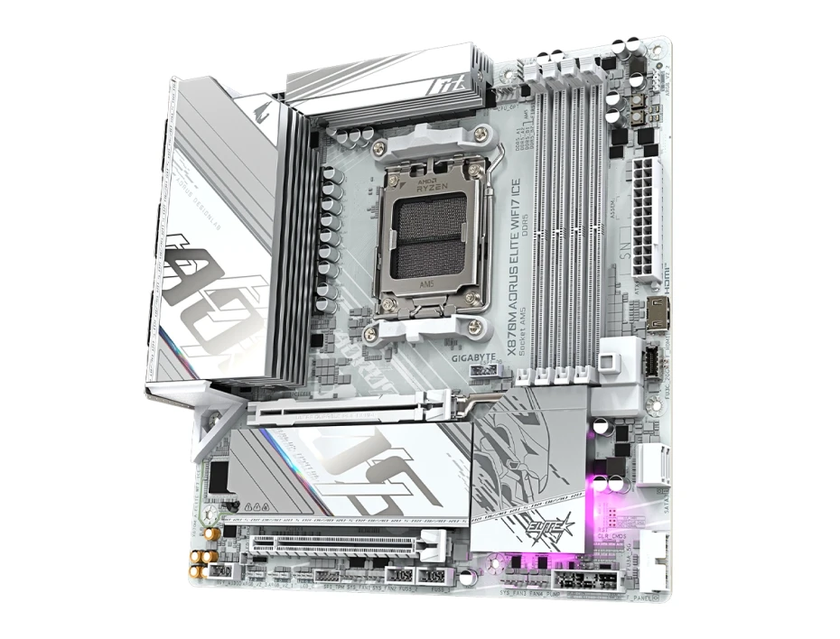 Placa Madre Gigabyte X870m Aorus Elite Wifi7 Ice (x870m Aorus Elite Wf7ice) Blanco, Socket Am5, Ram Dddr5 Buss 8200oc Mt/s