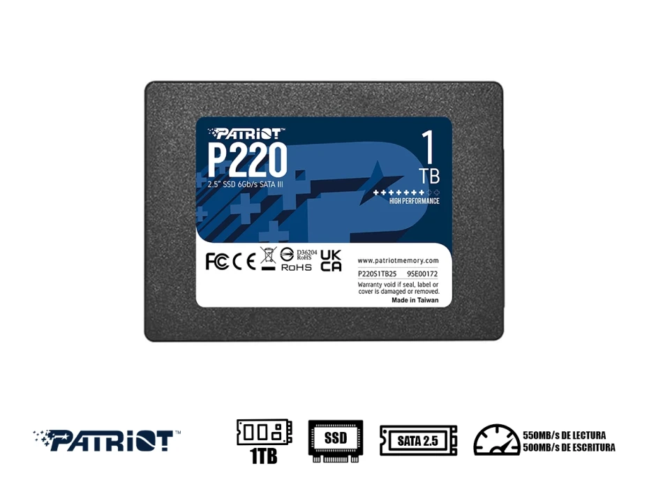 Unidad De Almacenamiento Ssd Sata 2.5 Patriot 1tb P220 (p220s1tb25) 550mb/s