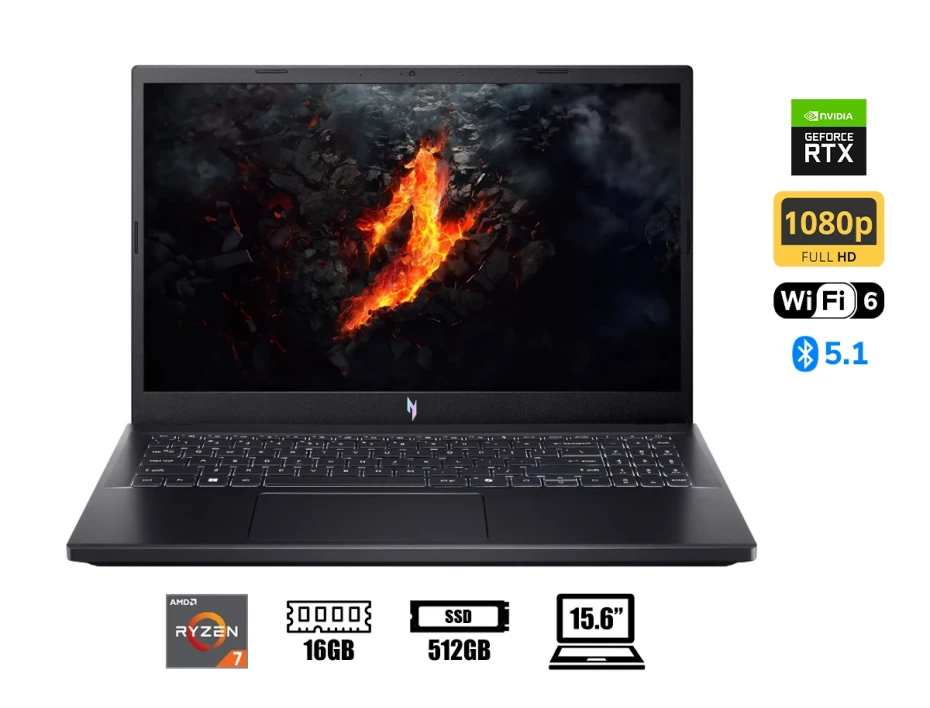 Laptop Acer Ryzen 7-7735hs Nitro V 15 Anv15-41-r68f Gaming (nh.qpfaa.003) Pantalla 15.6" Fhd 144hz, Ram 16gb, Ssd 512gb, Rtx 3050 6gb, Win11, Black
