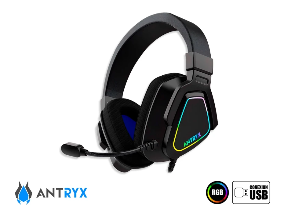 Auricular Antryx  Gh-850 Rgb Gaming (agh-850bk7rv) Con Microfono, Interfaz Usb, Negro C/ Gris
