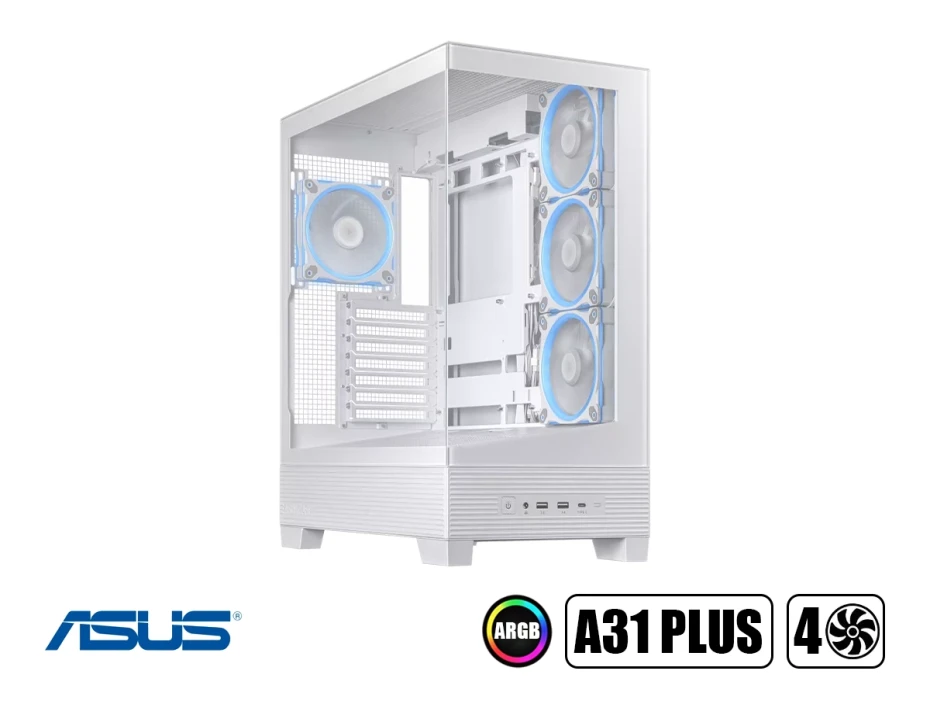 Case Asus A31 Plus S/fuente (a31 Plus/wh/tg/argb) Panel De Vidrio, Argb, White