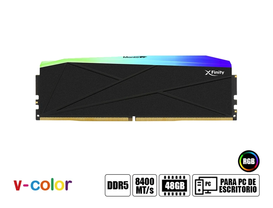 Memoria Ram V-color Ddr5 48gb (24gbx2) Manta Infinity Rgb Cudimm, Intel Xmp 3.0  (tmxfcl2484840ksk) 8400 Mt/s,  Silver