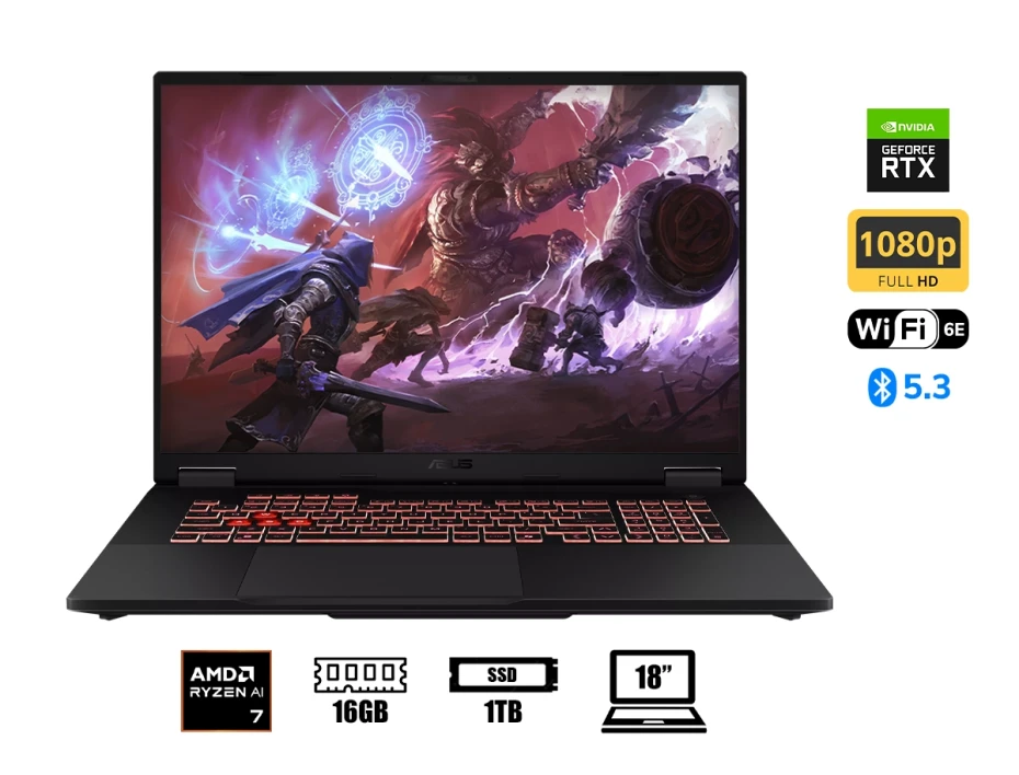 Laptop Asus Ryzen 7-260 Tuf Gaming A18 (fa808um-is74) 18” Wuxga 144hz, Ram 16gb, Ssd 1tb, Rtx 5060 8gb, Win11, Gray
