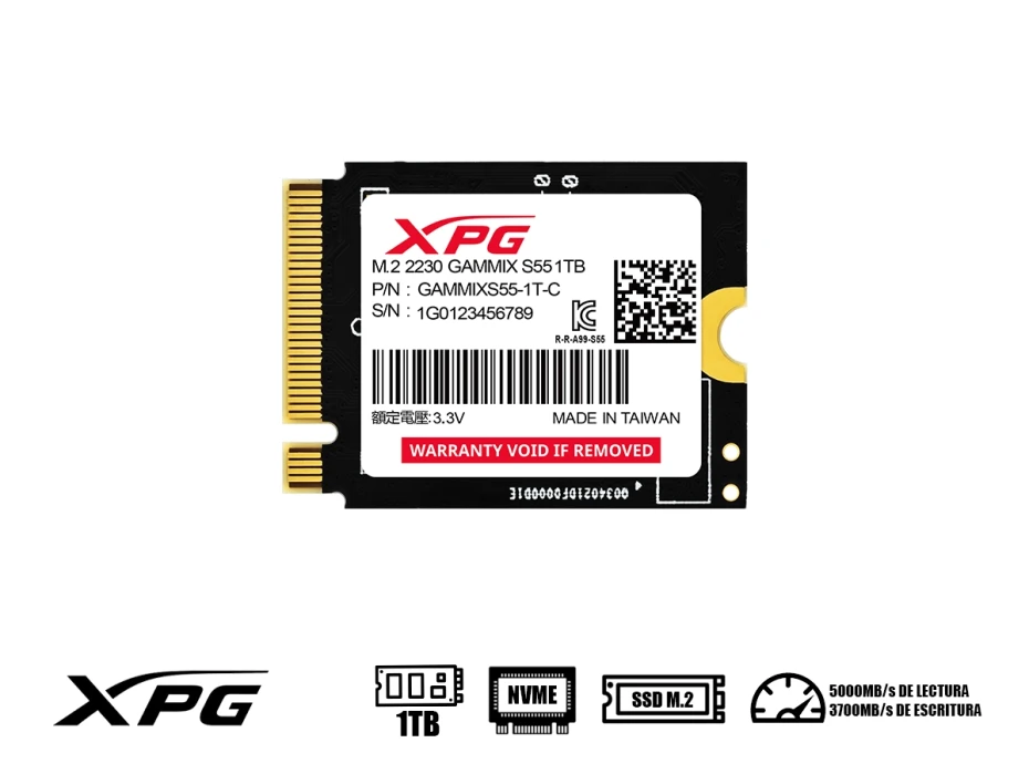 Unidad De Almacenamiento Ssd M.2 Pcie Xpg 1tb Nvme Gammix S55, 2230, (sgammixs55-1t-c) Hasta 3700mb/s