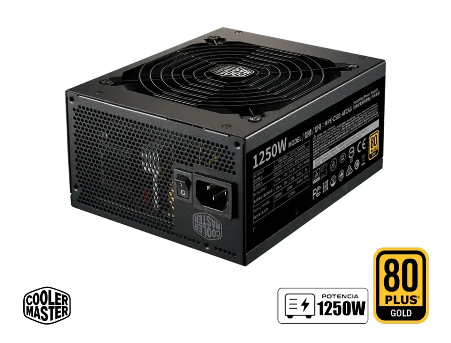 Fuente De Poder Cooler Master 1250w Mwe V2 (mpe-c501-afcag-3u2) Atx, 80 Plus Gold, Modular, Negro
