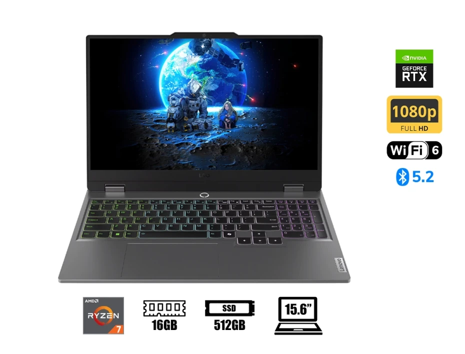 Laptop Lenovo Ryzen 7-7435hs Loq 15arp9 Gaming (83jc00mmlm) Pantalla 15.6" Fhd Ips, Ram 16gb, Ssd 512gb, Rtx 4050 6gb, S/s Esp.