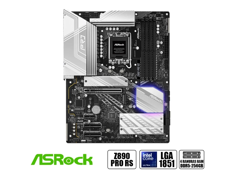 Placa Madre Asrock Z890 Pro Rs (z890 Pro Rs Socket Lga 1851, Ram Ddr5 Buss 9066oc Mt/s, Core Ultra, Gen 15